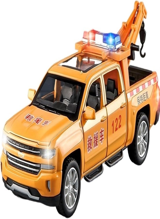 KING FORU Scale Exclusive Alloy Metal Pull Back Die-cast Car Model with Sound Light Mini Auto Toy for Kids Metal Model Toy Car with Sound and Light (1.28 Scale CHEV-ROLET Pickup Truck Trailer-Yellow) - Image 1